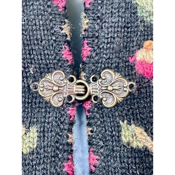 VTG Icelandic Design Wool Sweater Women’s Medium Lined Clasp Hooks Rose Grandma - Picture 7 of 16